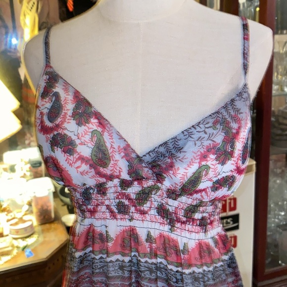 She's Cool Maxi Dress Womens Small Purple Pink Paisley Cotton Boho Smocked - Picture 2 of 5